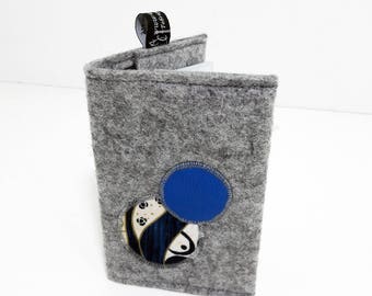 Card case in grey felt with address book, unique piece.