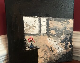 Acrylic palette knife painting, square canvas 10"x10"