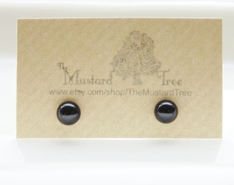 Black onyx gemstone small 6mm round stud earrings studs surgical steel posts