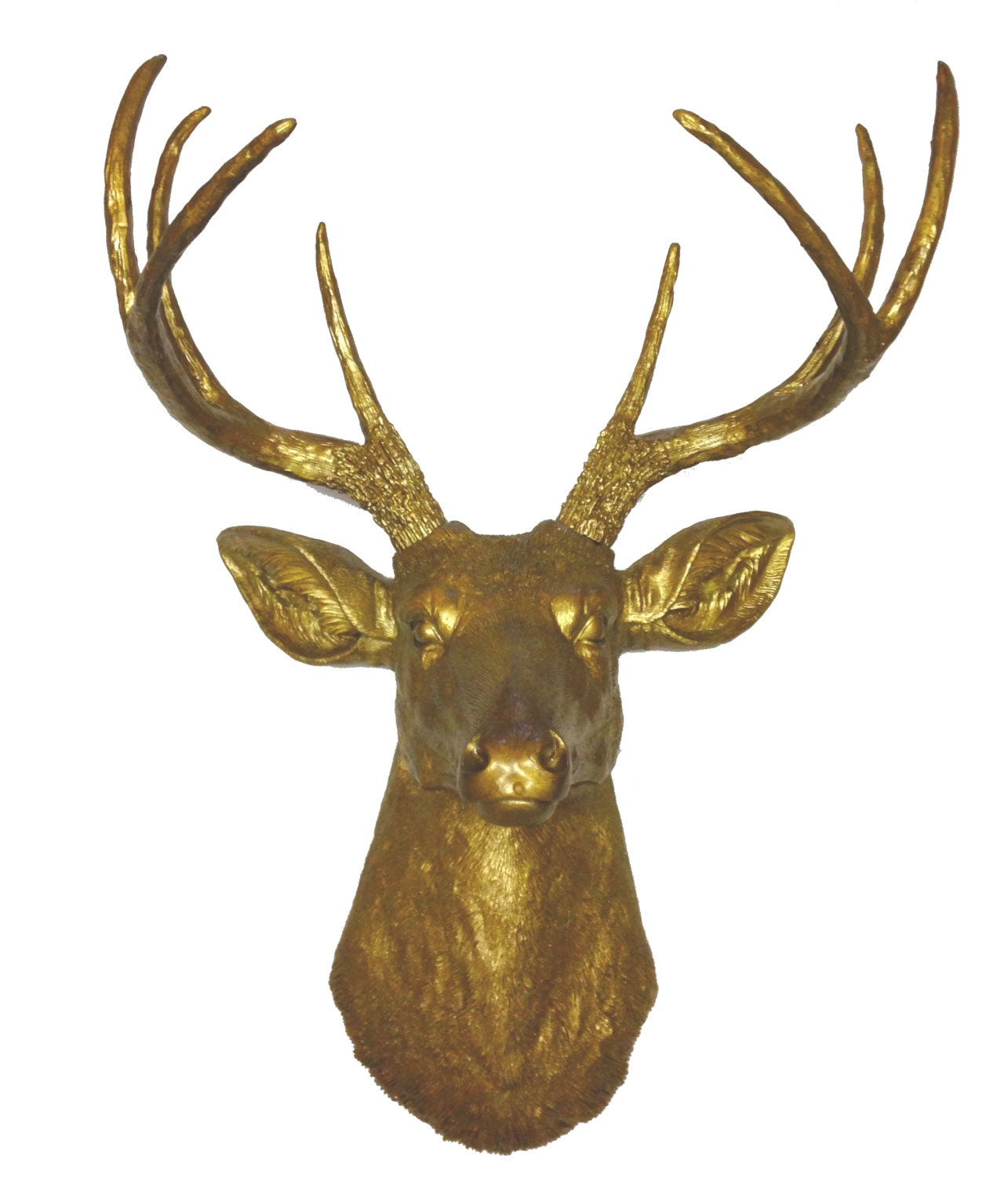 Gold Deer Head Mount Wall Statue. Faux Taxidermy Fake Deer