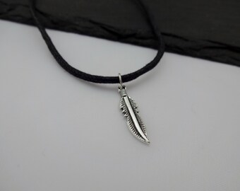 Feather Choker Necklace, Feather Choker, Charm Necklace, Black Cord Necklace, Feather Necklace, Charm Choker, Feather Gift