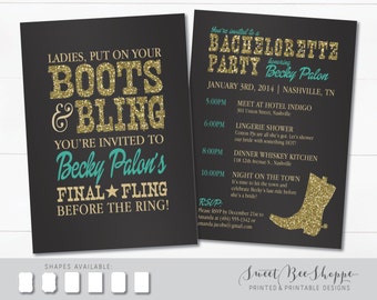 Land Western Bachelorette Party-Einladung, Stiefel & Bling Bachelorette laden, Salon/Cowgirl Bachelorette laden, druckbare digitale Datei