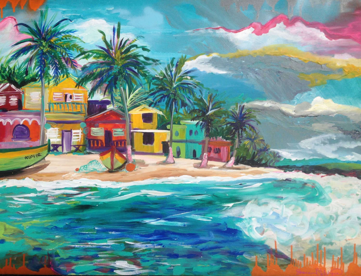 Aguadilla tropical palm tree colorful casita beach house aqua