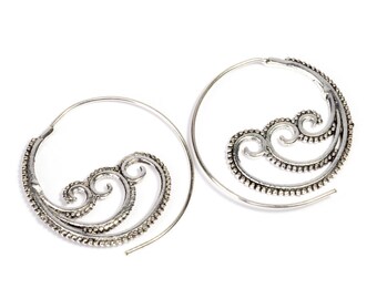 White Brass Tribal Waves Design Spiral Earrings Tribal Earrings Mandala Jewellery Free UK Delivery WB41 WBS1