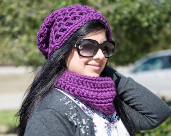 Crocheted Slouchy hat and Cowl