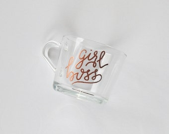 girl boss | 12 oz glass mug | heat embossed