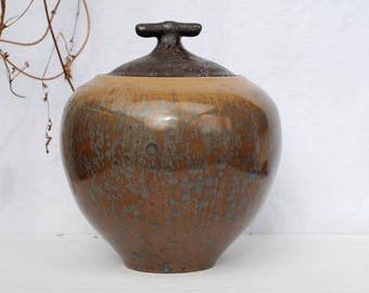 Crystal ceramic urn for ashes, crystalline pottery urn, brown stoneware urn for human ashes, pet urn, keepsake urn, burial urn, funeral urn.