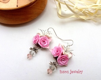 Pink Earrings, Flower Earrings, Rose Earrings, Wedding Earrings, Statement Earrings, Bridesmaid Earrings, Romantic Jewelry, Gift For Women