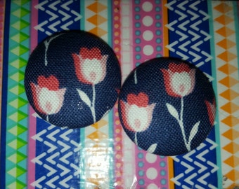 Flower Print Button Earrings, Perfect Earrings, Button Earrings, Stud Earrings, Fabric Covered Button Earrings, Gift