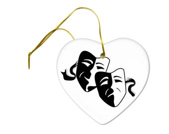 Comedy Tragedy Masks Theater Drama Thespian Ceramic Hanging Heart Ornament