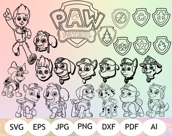 24 Outline Paw Patrol SVG, Paw Patrol Silhouette, Paw Patrol Cricut, Instant Download