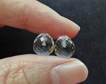 Rock Crystal Quartz Half drilled Faceted Fat Bulb Drops 8x9 mm One Pair Perfect for earrings G7290