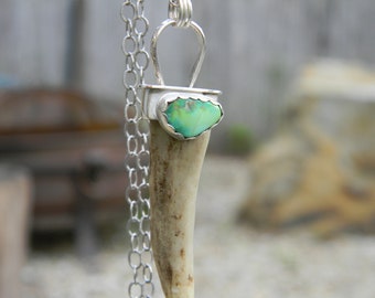Naturally Shed Deer Antler Tip with Carico Lake Turquoise - Long Pendant Necklace