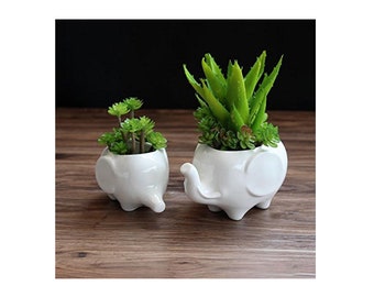Elephant Decor, Elephant Planters, Succulent Pots, Elephant Gift, White Ceramic, Mini Planters, Apartment Decor, Desktop Planters, Set of 2