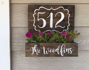 House Number Planter, Wooden Address Planter Box