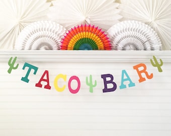 Taco Bar Banner - 5 inch Letters - Fiesta Birthday Banner Cinco De Mayo Taco Bar Sign Colorful Fiesta Party Decorations Taco Party Garland