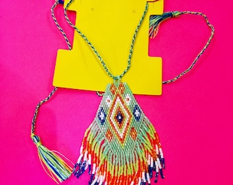 Aztec Beaded Fringe Bib Necklace, 2 Colors