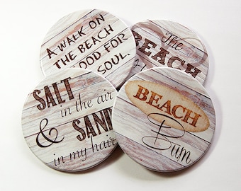 Drink Coasters, Beach House Decor, Coasters, Hostess Gift, Tableware, Barware, Cottage Chic, Beach Coasters, Beach Bum, Salt and Sand (5098)