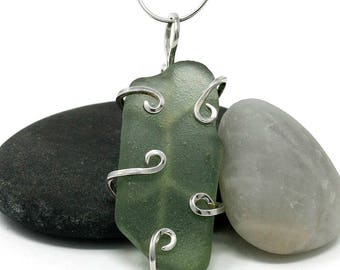 Unique Sea Glass Pendant, Sterling Silver Seaglass Pendant, Jersey Sea Glass & Sterling Silver Pendant, Sea Glass Jewellery