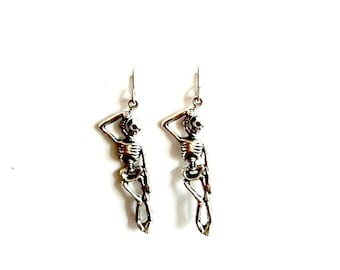 Hangman Earrings antique silver dangling skeleton earrings Handmade Gift