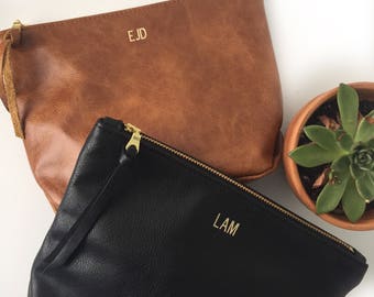 Monogrammed Bridesmaid Clutch // Leather Makeup Bag // Cosmetic Bag // Travel Bag // Soft Leather Clutch