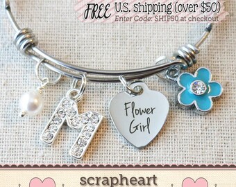 FLOWER GIRL Gift, Personalized Flower Girl Jewelry, Flower Girl Proposal Gift, Wedding Bridal Party Gifts, Flower Girl Heart Charm Bracelet
