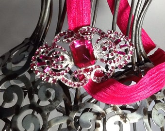 Rhinestone headband, hot pink soft headband with hot pink rhinestone accent, fancy headband, formal headband, rhinestone hair accessory