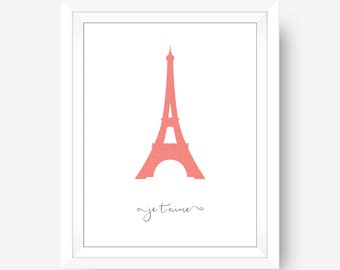 Paris Eiffel Tower, Je T'aime I Love You French Quote, Paris Wall Decor, Paris Theme Home Decor, Office Wall Art, Love Wall Art Print