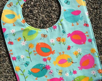 NEWBORN Bib: Birds on Blue, Personalization Available