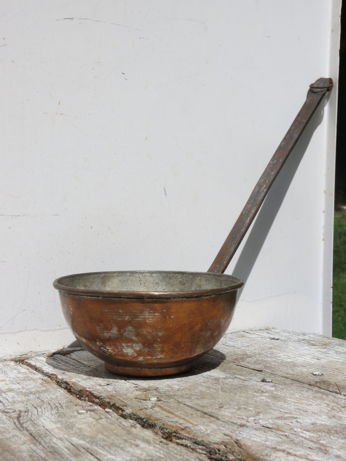 Antique Copper Dipper With Hand Hammered Wrought Iron Handle