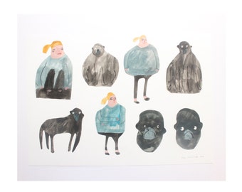 My Friend Monkey - Original Faye Moorhouse collage painting illustration