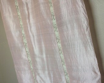 50% Off, Vintage Silk and Lace, Muted Pink with Ivory Lace Inserts, Floral Lace, Boudoir, Scarf, 41 inches by 34 inches, Textile