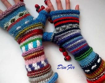 Women Size L 20% OFF Ready To Ship Hand Knitted Gloves Accessories Bohemian Fingerless Mittens Warm Wrist Warmers Mohair Striped Arm 1248