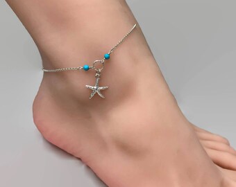 Starfish Anklet in Sterling Silver - Adjustable Anklet, Beach jewellery, Silver anklet, Beach anklet, Ankle bracelet