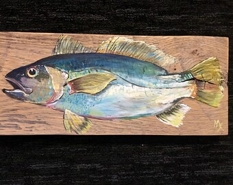 Silver Perch on reclaimed white oak wood