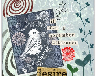 Hand-cut 'Mon Petit Oiseau' card 15cm x 15cm with envelope.