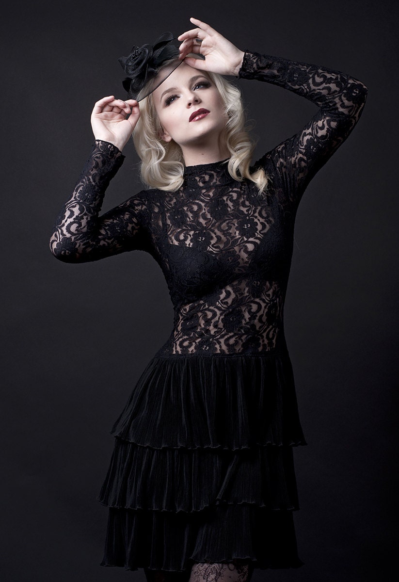 Black Lace and Chiffon Dress-Made to Order