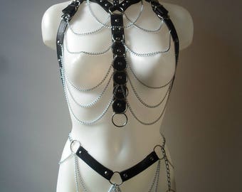 full body chain harness cage harness gothic punk rock studded harness two piece set belly dancing chain lingerie fetish harness slave set