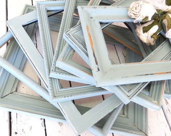 Frame Gallery, Blue Wall Frames, Farmhouse Frames, Shabby and Chic, Rustic Frame Set, Old Frames, Vintage Frames, Painted Frames, Weathered