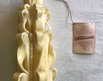 Vintage Retro Hand Carved Candle Cream Color General Housewares Corp. Giftware Group