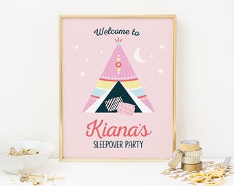 Sleepover party sign, PRINTABLE Slumber party sign, Sleepover sign, Party Welcome sign, Slumber party decorations, Sleepover decorations,