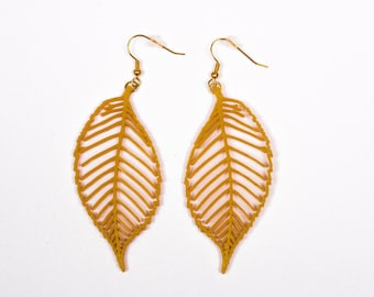 3D printed leaf earrings / gold leaf earrings / many colors available
