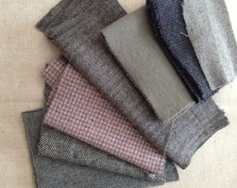 Shades of gray Wool scraps for crafting, appliqué, stuffed animals, remnant wool, up-cycled wool, thrift store wool scraps, pure wool