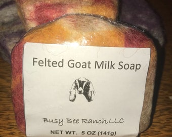 Felted Goat Milk Soap/ Busy Bee Ranch / Felted with alpaca roving / 5 oz bar