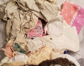 Huge LOT of vintage linens, antique clothing, misc, 25+ pieces