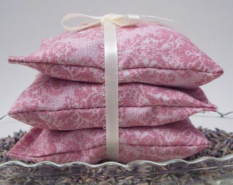 Lavender Sachets - Moth Repellent Drawer Freshener - Aromatherapy Sachet - Classic Lavendar Sachets - Gifts for Women - Pink Damask
