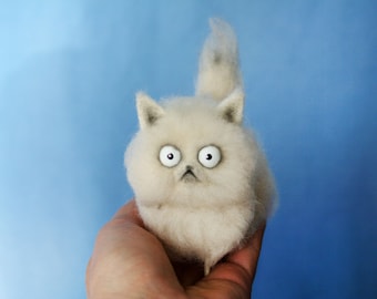 Frankenweenie Cat Mr. Whiskers. Needle Felted Cat. White Cat. Kitty. Big Eyes. Soft Sculpture. Felted Animal. Miniature. Made to order.