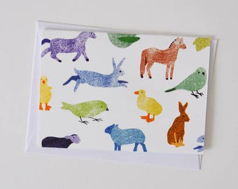 Greeting Card with Multicoloured Country and Farmyard Animals