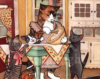 Kitchen Kitties Cat Retro Art Signed Print