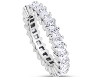 3.00 CT Natural Princess Cut Diamond Eternity Band in Solid 14k White Gold